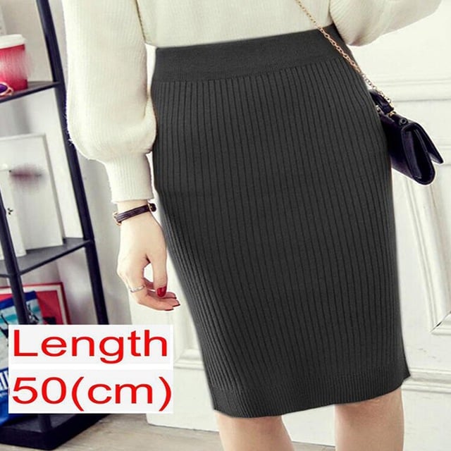 Spring Knitted Pencil Skirt for Women in Office