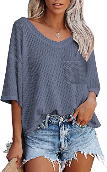 V-neck Women's Summer Short Sleeve Green Top with Pocket