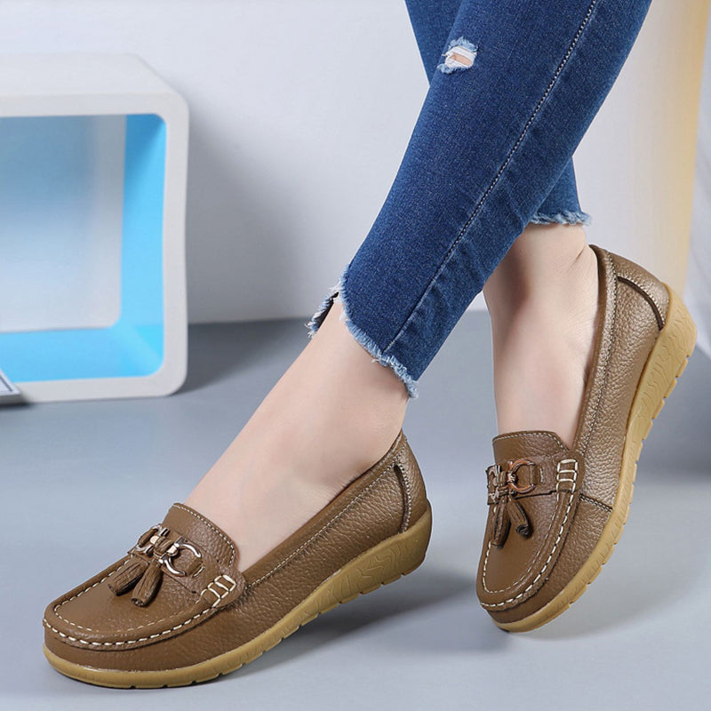 Breathable Cut Out Leather Ballet Flats for Women