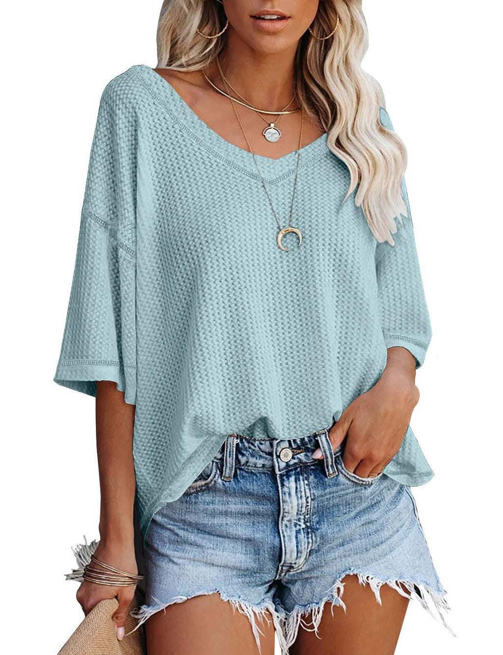 V-neck Women's Summer Short Sleeve Green Top with Pocket