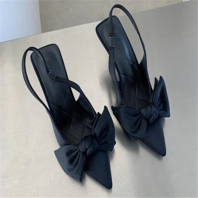 Women's Pointed Pink Diamond Strap Shoes with Bow