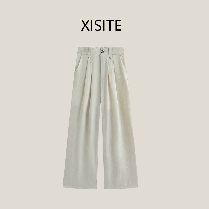 High Waist Cotton Linen Wide Leg Pants