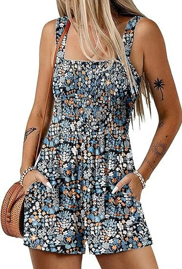 Floral Sleeveless Summer Jumpsuit with Shorts