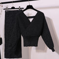 V-Neck Fashion Goddess Two-Piece Knit Set with Skirt