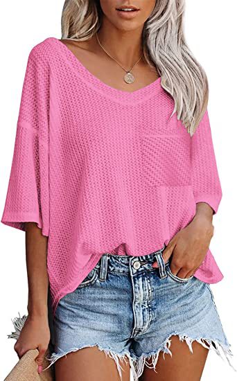 V-neck Women's Summer Short Sleeve Green Top with Pocket