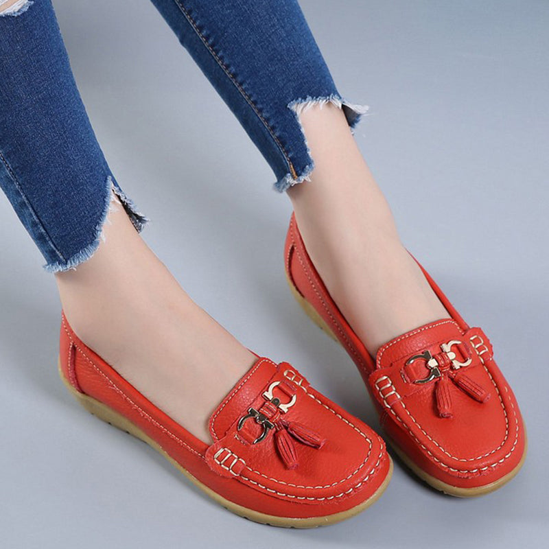 Breathable Cut Out Leather Ballet Flats for Women