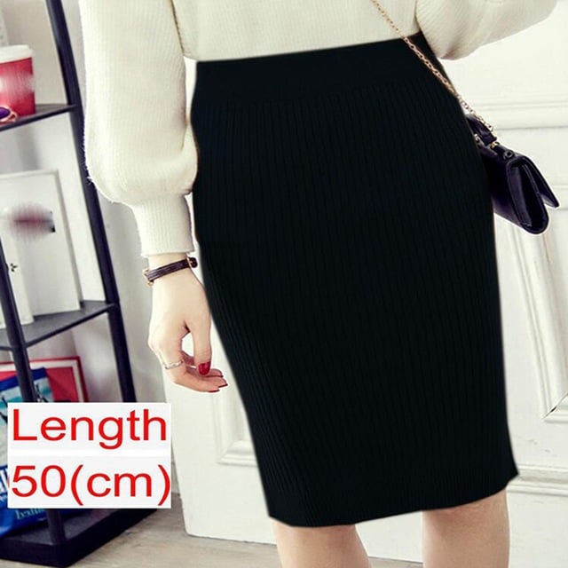 Spring Knitted Pencil Skirt for Women in Office