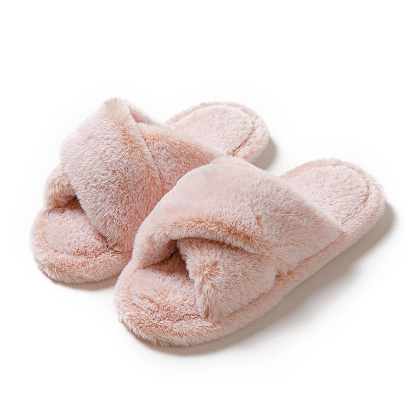 Women's Plush Cross-strap Open Slippers