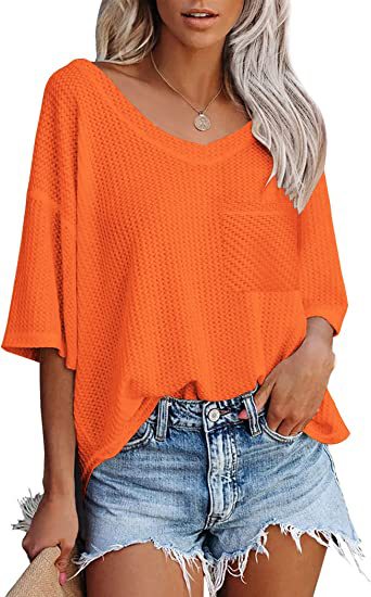 V-neck Women's Summer Short Sleeve Green Top with Pocket