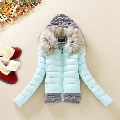 Knitted Patch Cotton Jacket with Fur Collar
