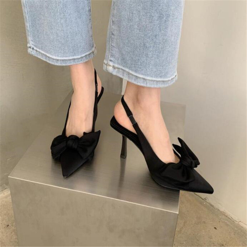Women's Pointed Pink Diamond Strap Shoes with Bow