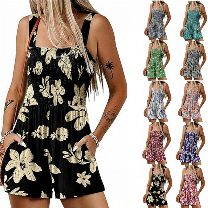 Floral Sleeveless Summer Jumpsuit with Shorts