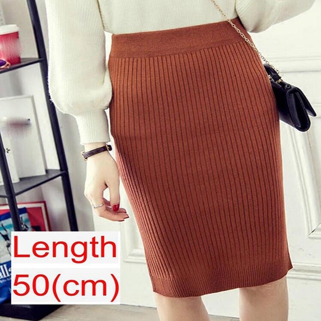 Spring Knitted Pencil Skirt for Women in Office
