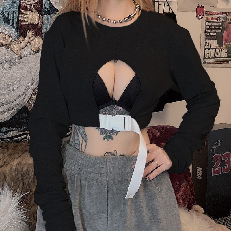 KLIOU European Style Short Sweater with Hollow Design