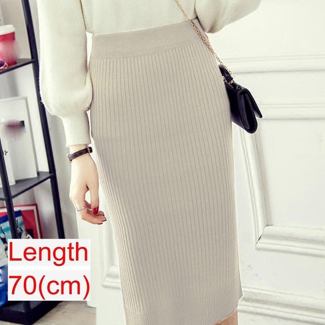 Spring Knitted Pencil Skirt for Women in Office