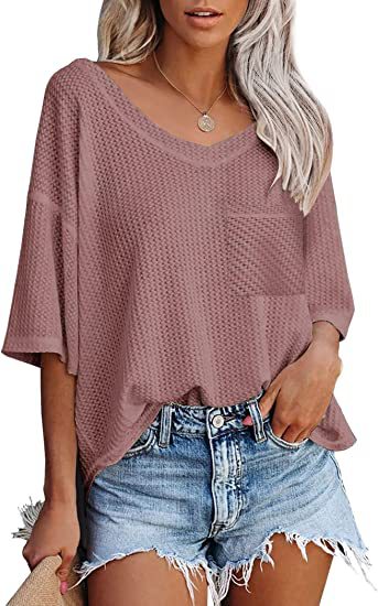 V-neck Women's Summer Short Sleeve Green Top with Pocket