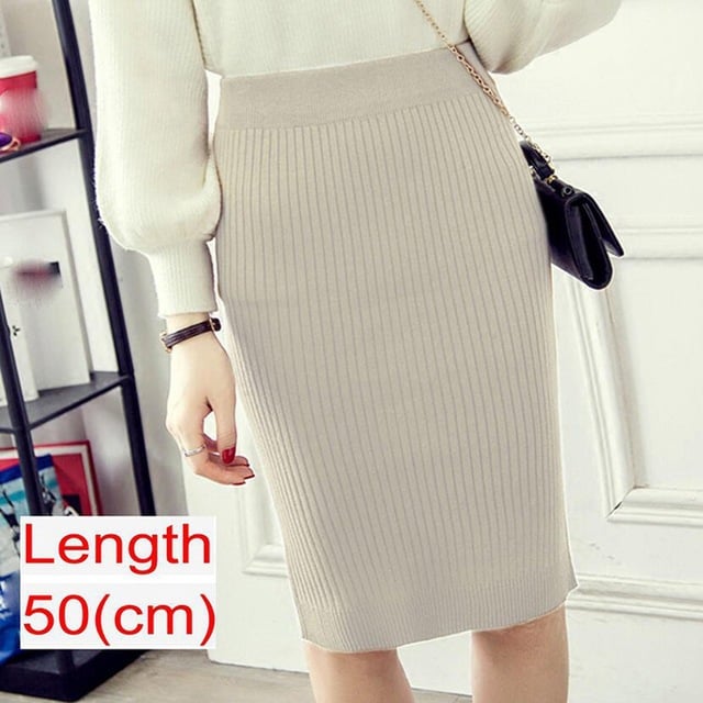 Spring Knitted Pencil Skirt for Women in Office