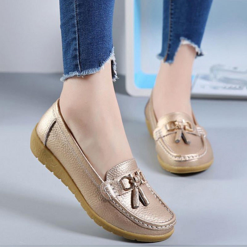 Breathable Cut Out Leather Ballet Flats for Women
