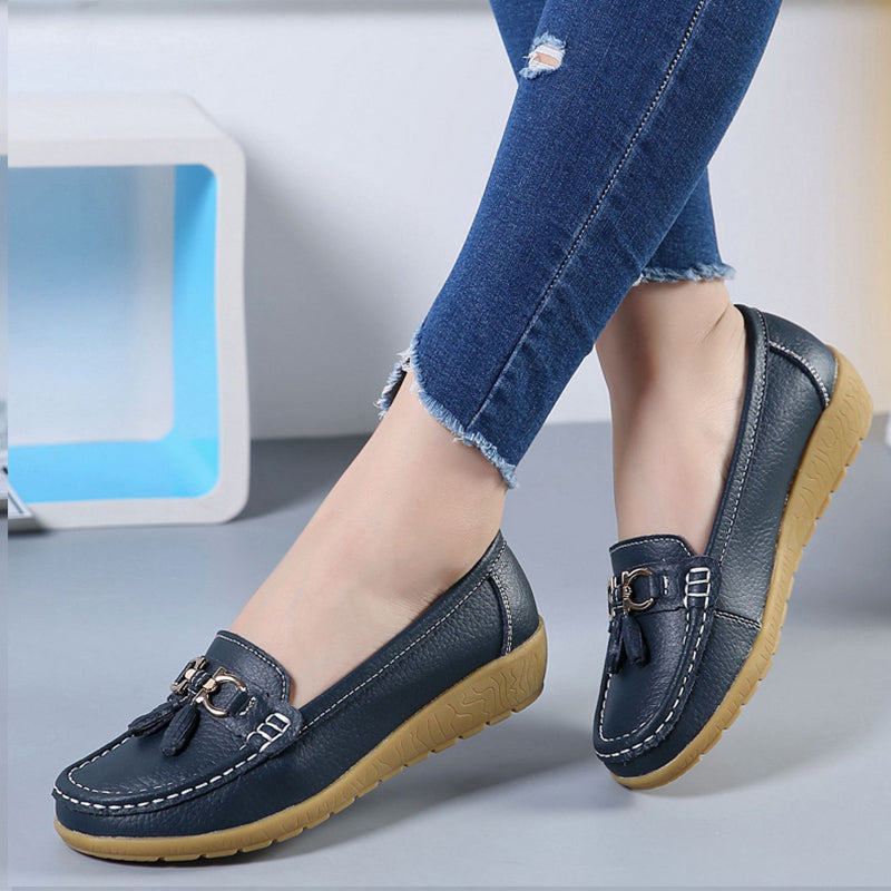 Breathable Cut Out Leather Ballet Flats for Women