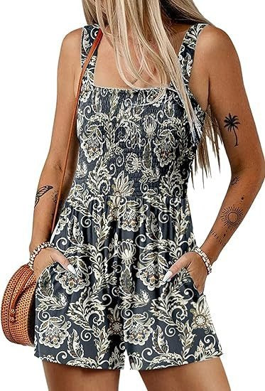 Floral Sleeveless Summer Jumpsuit with Shorts