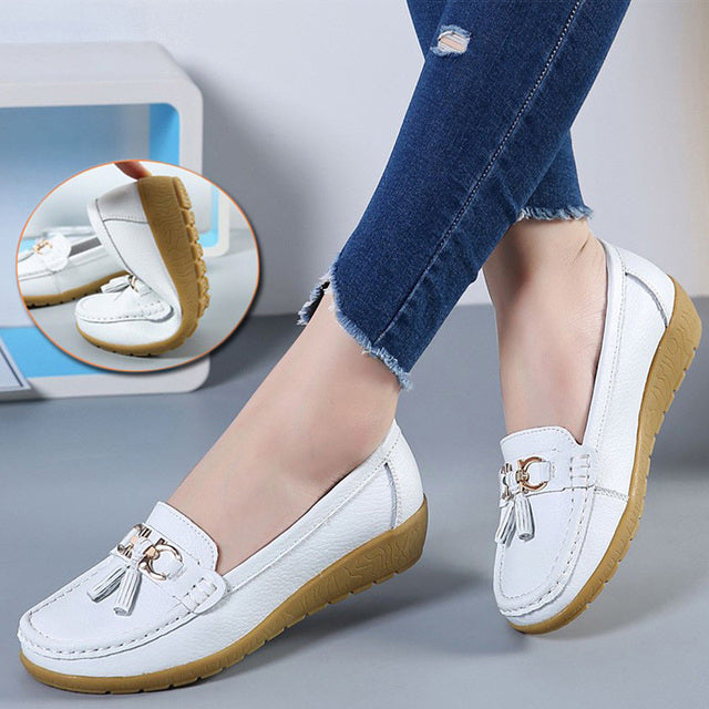 Breathable Cut Out Leather Ballet Flats for Women