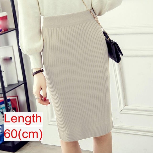 Spring Knitted Pencil Skirt for Women in Office