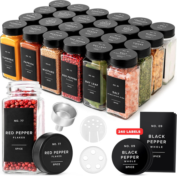 Square Glass Spice Jars Set